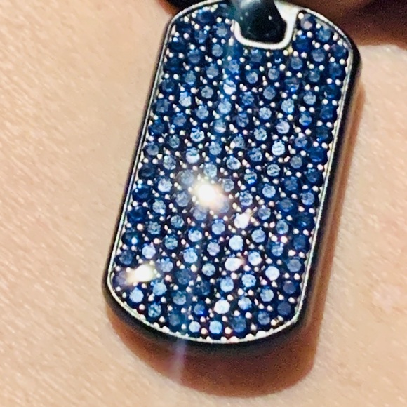David Yurman PAVÈ Blue Sapphire Black Titanium Steel Silver Dog Tag. - Picture 9 of 15